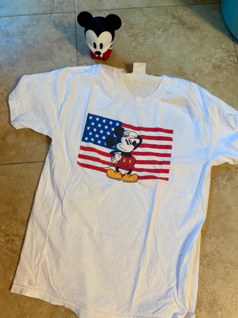 Disney White Mickey Mouse USA Flag Graphic T-shirt